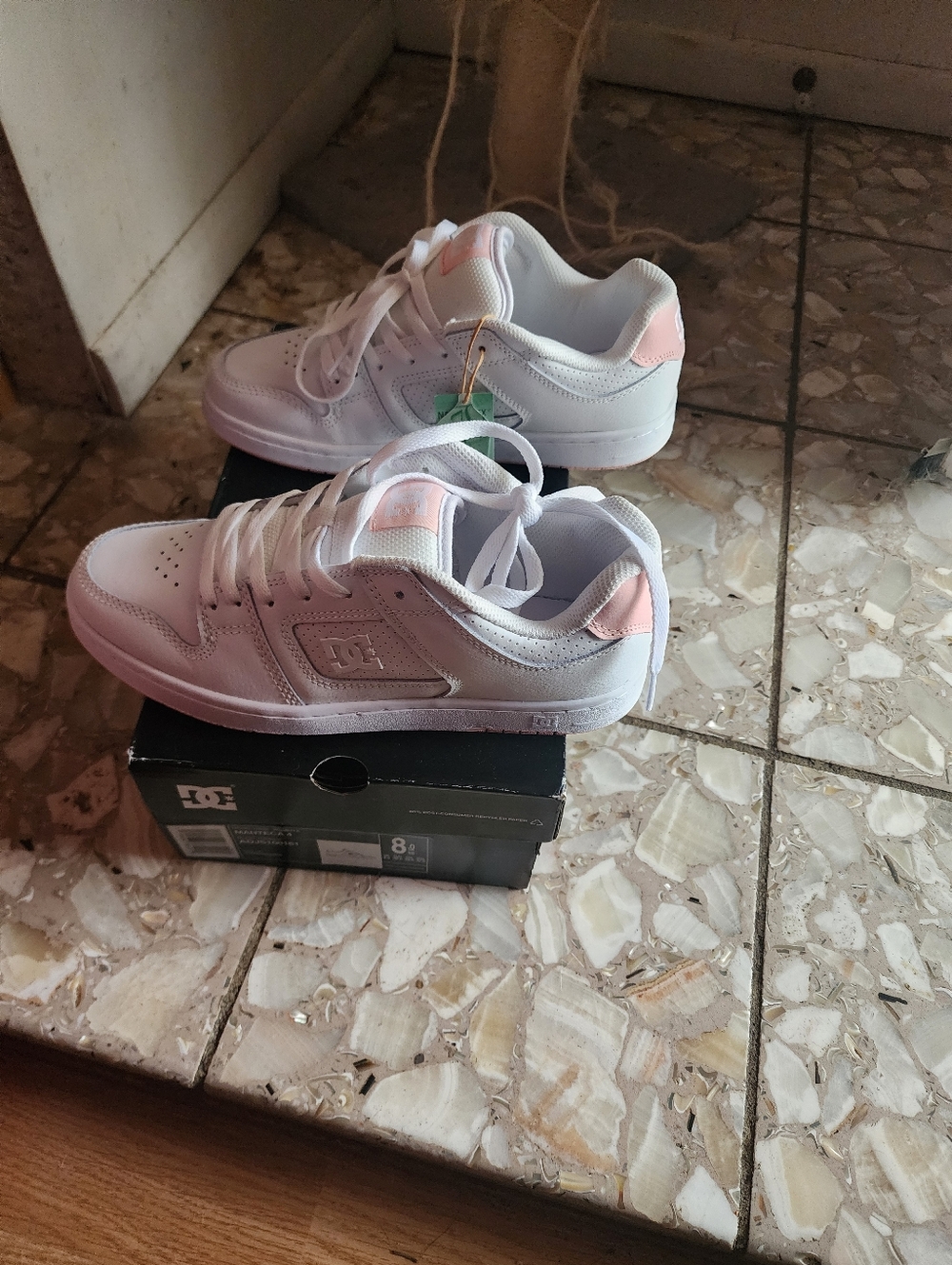 DC White Sneakers with Light Pink Accents
